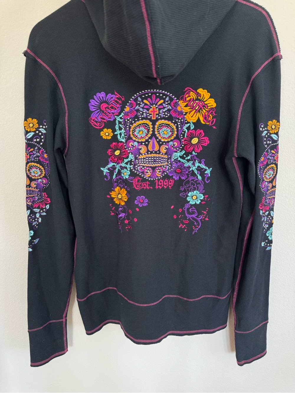 Cowgirl Tuff Black NWT Sugar Skull Embroidered Zip Up Hoodie Black Medium